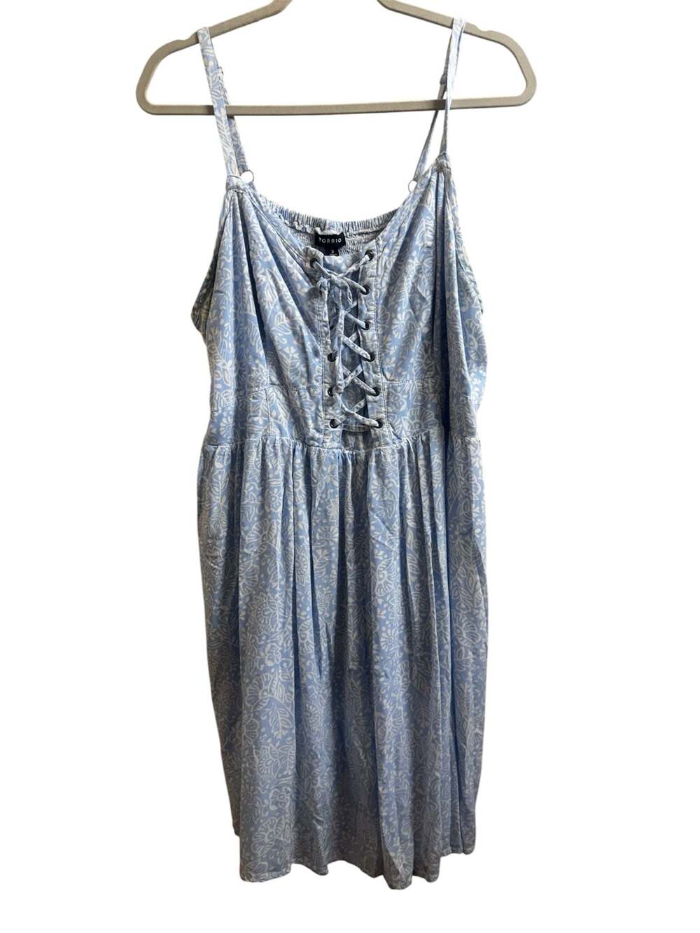 Torrid Blue and White Floral Print Lace-Up Challis Tank Dress Size 3